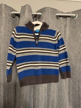 The Children's Place Blue, Gray and Brown Striped Half-Zip Sweater